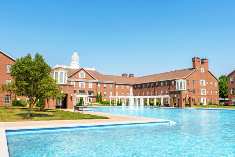 The iconic fountains at our luxury apartments in Carmel City Center.