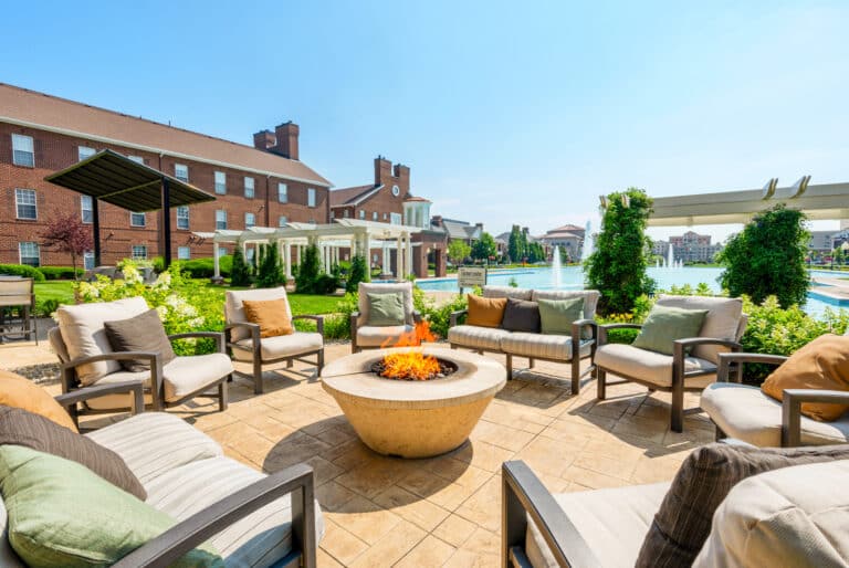 Carmel Center apartments outdoor fire pits.